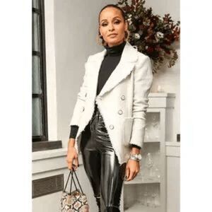 Veronica Beard Carroll Tweed Blazer Jacket Size 0 White Silver Fringe Trim